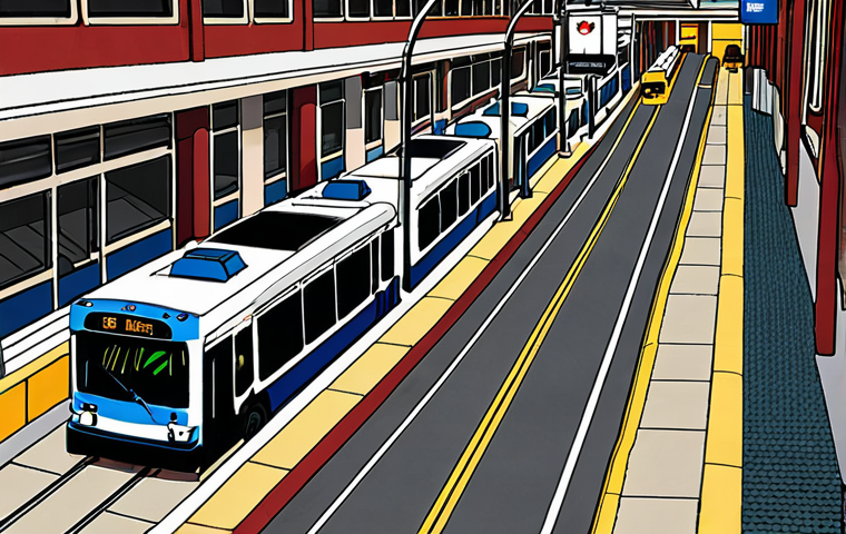 **Public Transportation System in Canada**: An illustration depicting various modes of public transport in Canada, including buses, subways, and trains. The scene should showcase major cities like Toronto, Vancouver, and Montreal, highlighting their unique transportation systems.